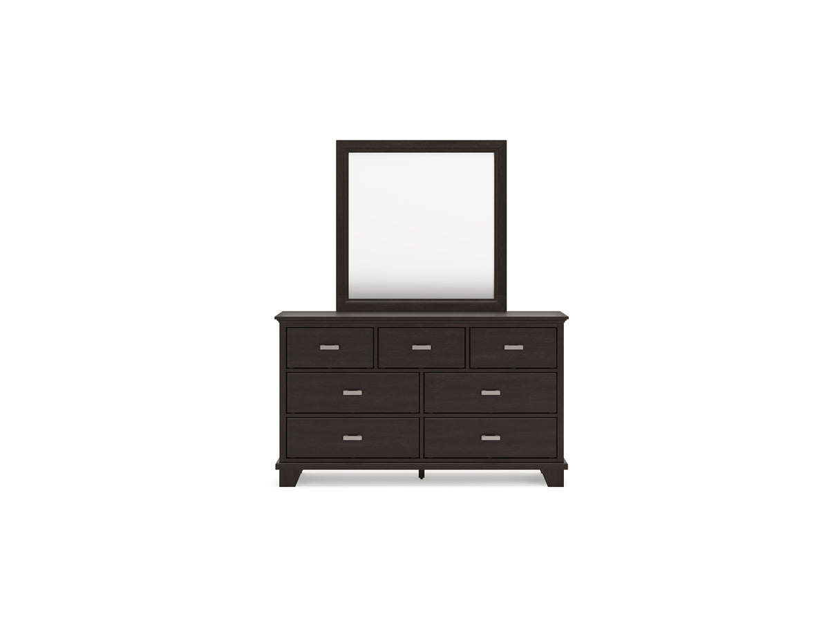 Covetown Dark Brown King Panel Bed, Dresser And Mirror