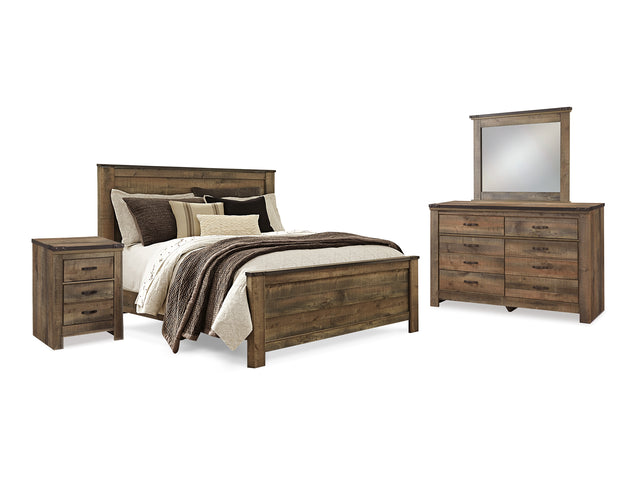 Trinell Brown Queen Panel Bed, Dresser, Mirror And Nightstand