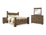Trinell Brown King Poster Bed, Dresser, Mirror And Nightstand