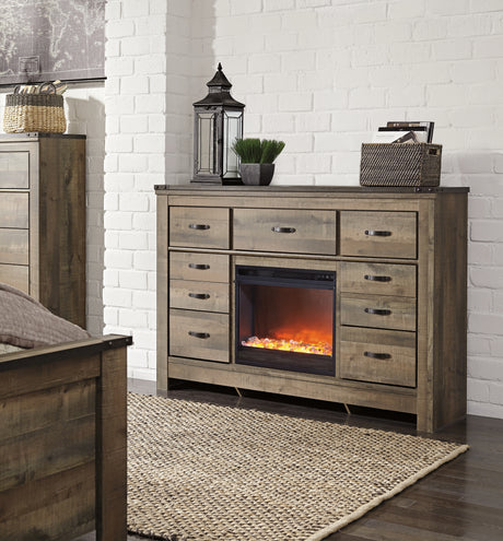 Trinell Brown Dresser With Electric Fireplace