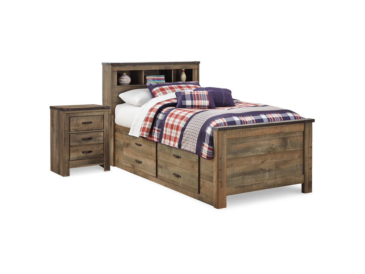 Trinell Brown Twin Panel Bed With Storage And Nightstand