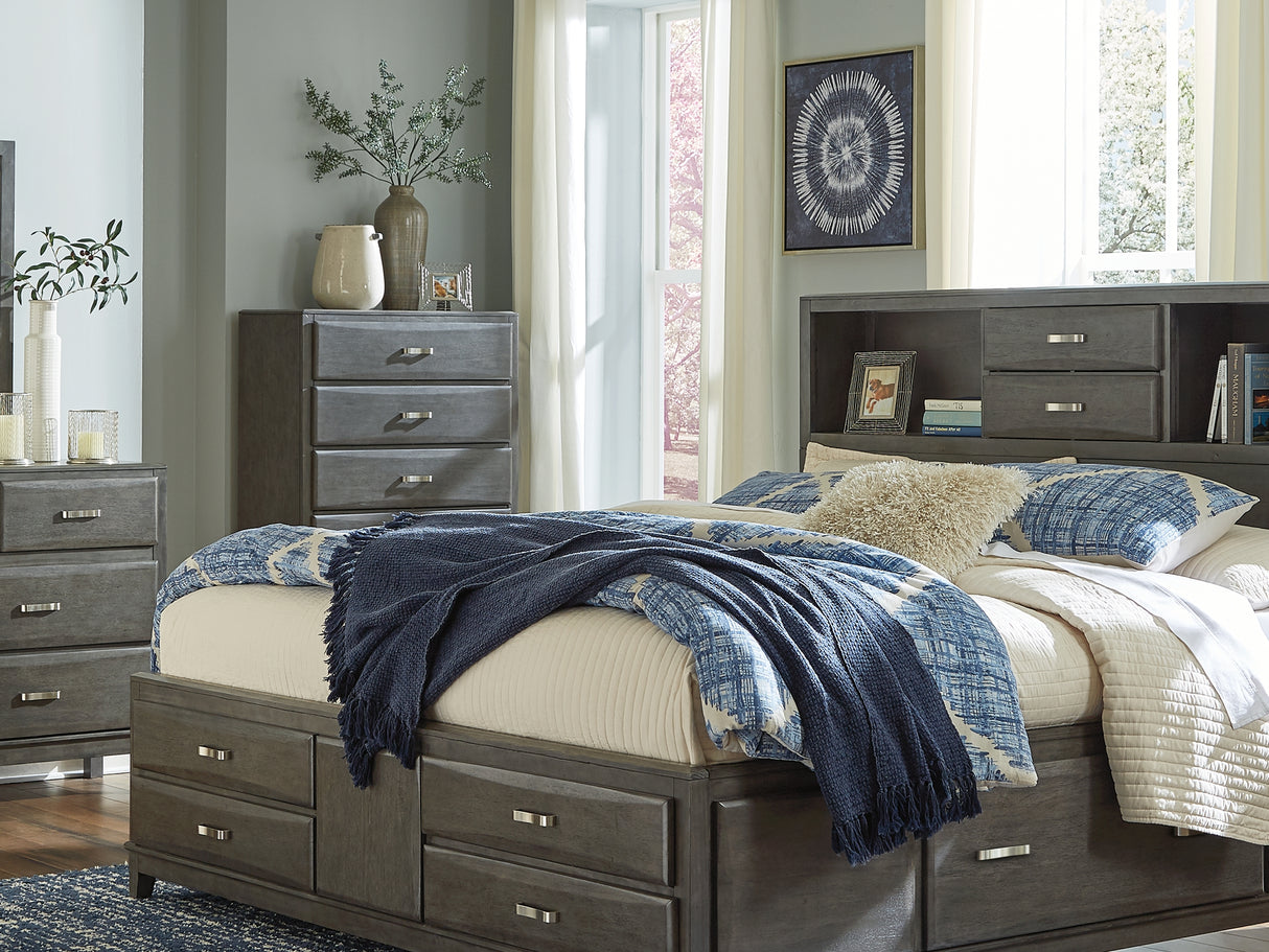 Caitbrook Gray Queen Storage Bed, Dresser And Mirror