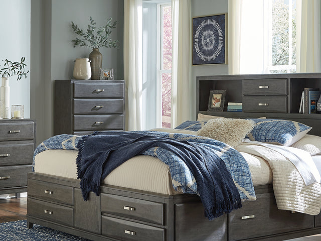 Caitbrook Gray Queen Storage Bed, Dresser, Mirror, Chest And 2 Nightstands