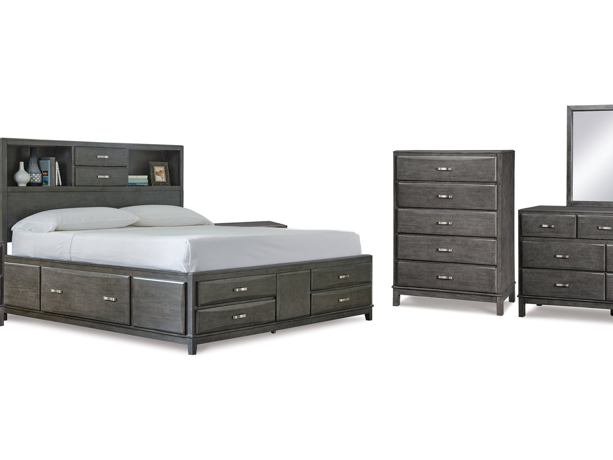 Caitbrook Gray Queen Storage Bed, Dresser, Mirror, Chest And 2 Nightstands