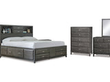 Caitbrook Gray Queen Storage Bed, Dresser, Mirror, Chest And 2 Nightstands