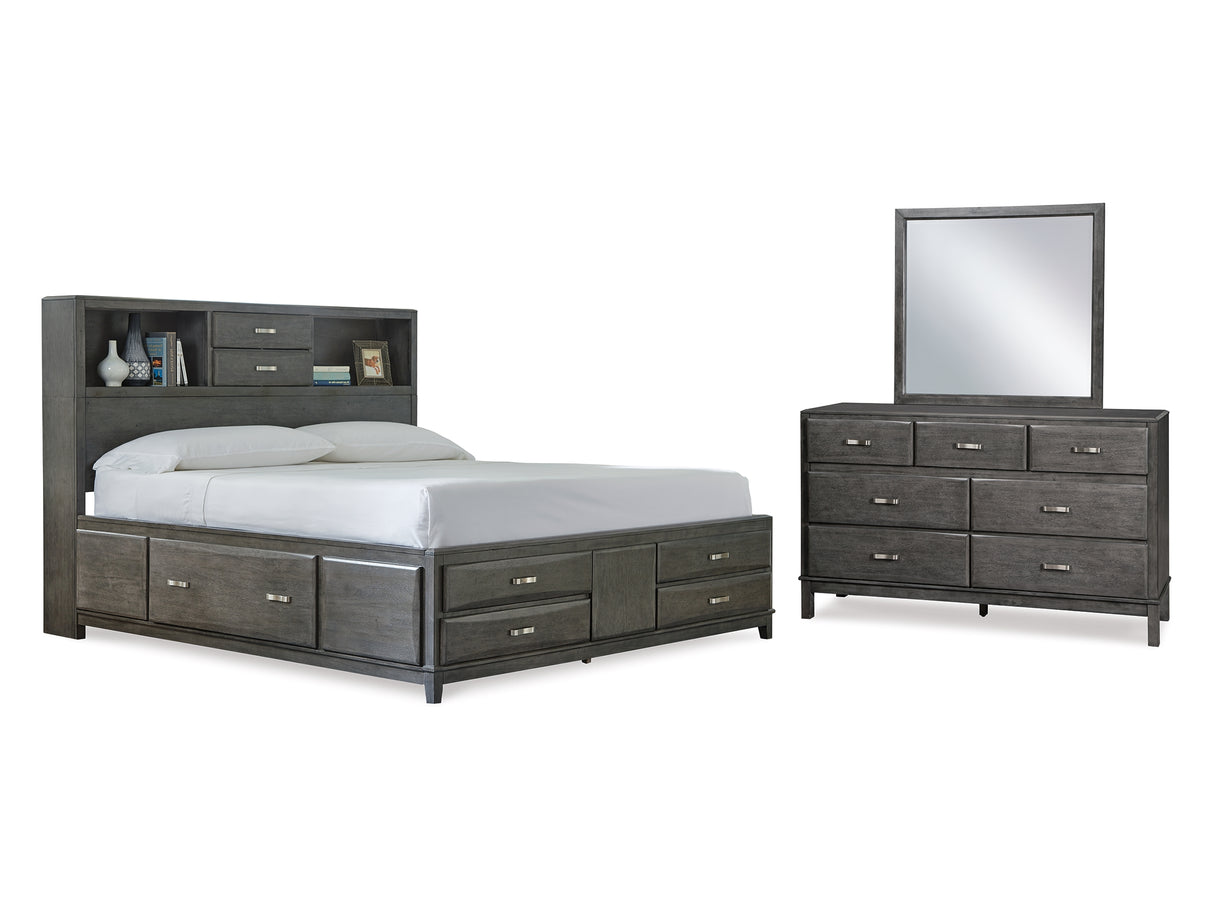 Caitbrook Gray Queen Storage Bed, Dresser And Mirror