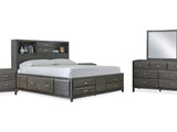 Caitbrook Gray King Storage Bed, Dresser, Mirror And 2 Nightstands