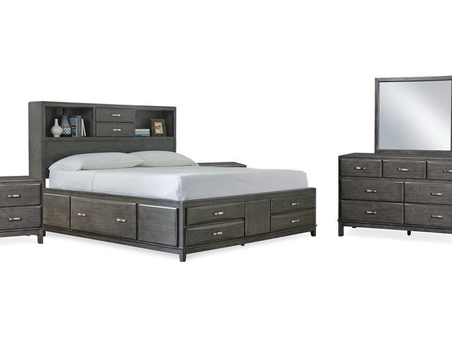 Caitbrook Gray King Storage Bed, Dresser, Mirror And 2 Nightstands