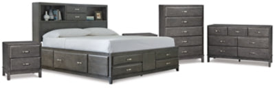 Caitbrook Gray King Storage Bed, Dresser, Chest And 2 Nightstands