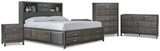 Caitbrook Gray King Storage Bed, Dresser, Chest And 2 Nightstands