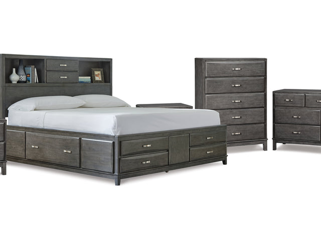 Caitbrook Gray King Storage Bed, Dresser, Chest And 2 Nightstands