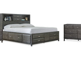 Caitbrook Gray King Storage Bed, Dresser And Nightstand