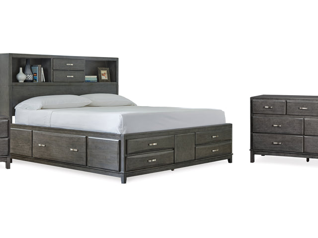 Caitbrook Gray King Storage Bed, Dresser And Nightstand