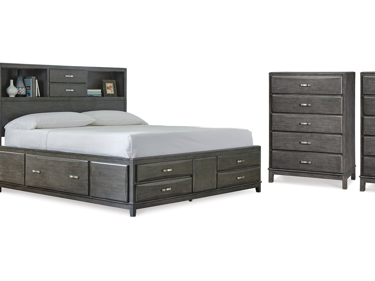 Caitbrook Gray Queen Storage Bed, 2 Chests And Nightstands