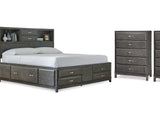 Caitbrook Gray Queen Storage Bed, 2 Chests And Nightstands