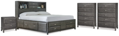 Caitbrook Gray Queen Storage Bed, 2 Chests And Nightstands