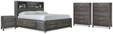 Caitbrook Gray Queen Storage Bed, 2 Chests And Nightstands