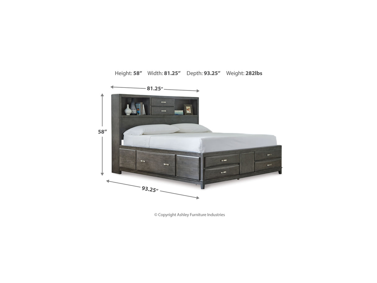 Caitbrook Gray King Storage Bed, Dresser And Nightstand