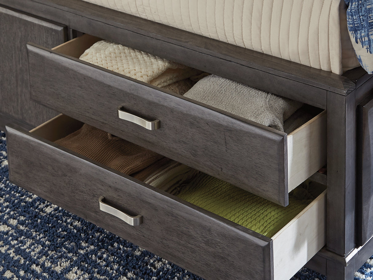 Caitbrook Gray Queen Storage Bed, Dresser, Mirror, Chest And Nightstand