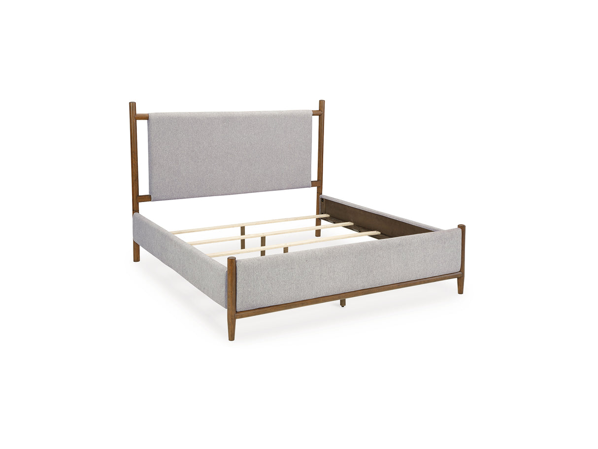 Lyncott Brown King Upholstered Bed, Dresser And Mirror