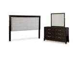 Neymorton Dark Grayish Brown King/California King Upholstered Panel Headboard, Dresser And Mirror