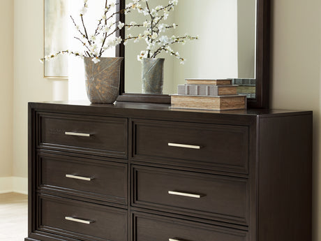 Neymorton Dark Grayish Brown King/California King Upholstered Panel Headboard, Dresser And Mirror