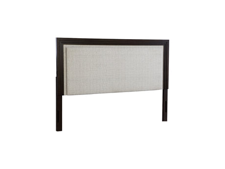 Neymorton Dark Grayish Brown Queen Upholstered Panel Headboard, Dresser And Mirror