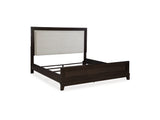 Neymorton Dark Grayish Brown Queen Upholstered Panel Bed, Dresser And Mirror