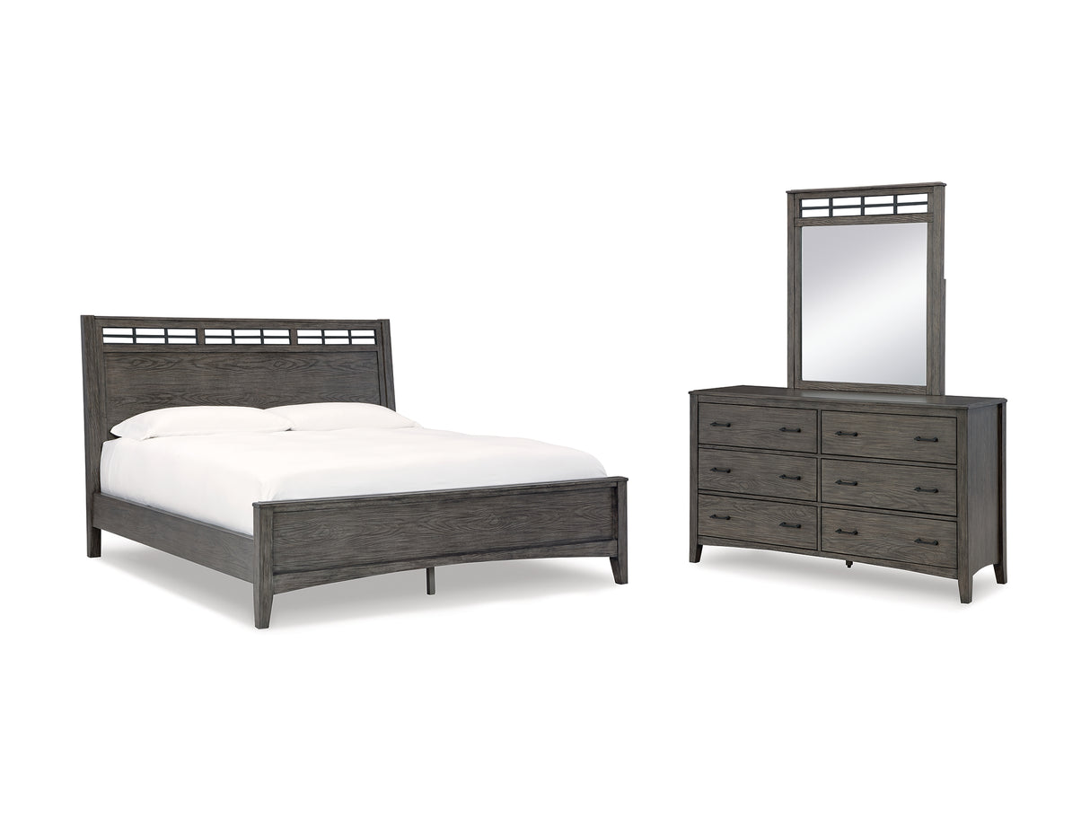 Montillan Grayish Brown Queen Panel Bed, Dresser And Mirror
