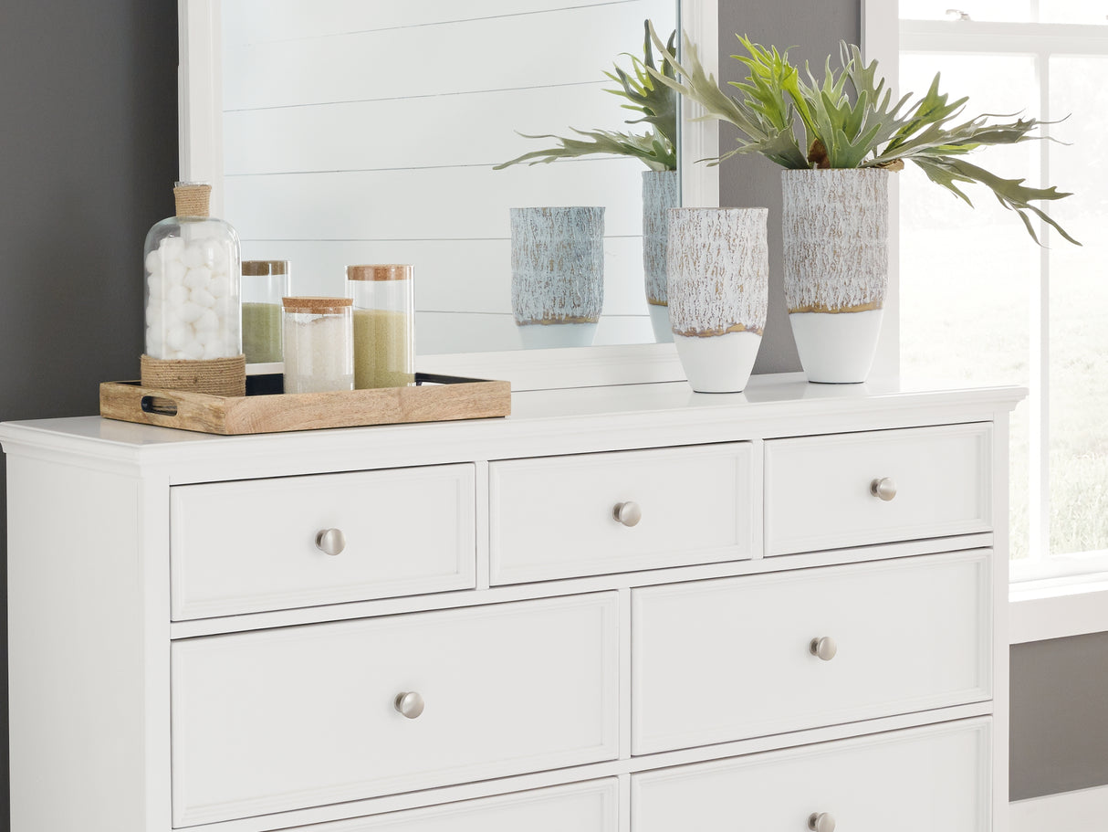 Fortman White Twin Panel Bed, Dresser And Mirror