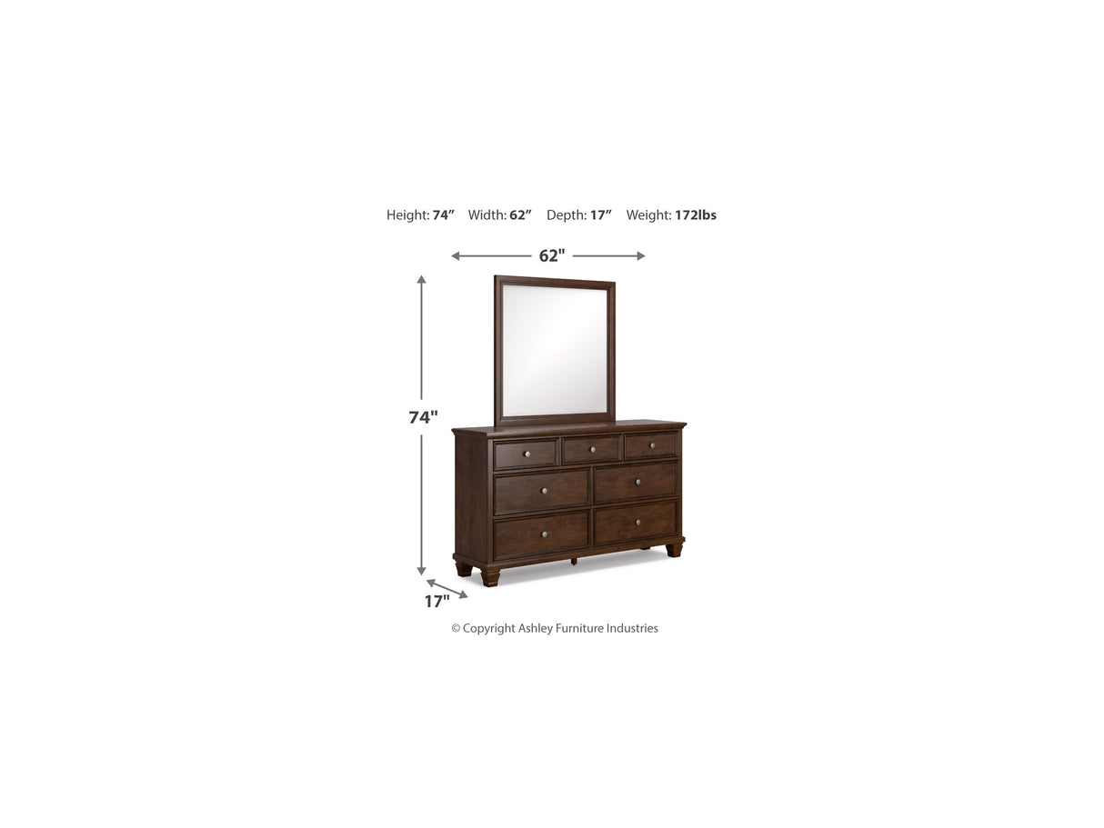 Danabrin Brown California King Panel Bed, Dresser And Mirror