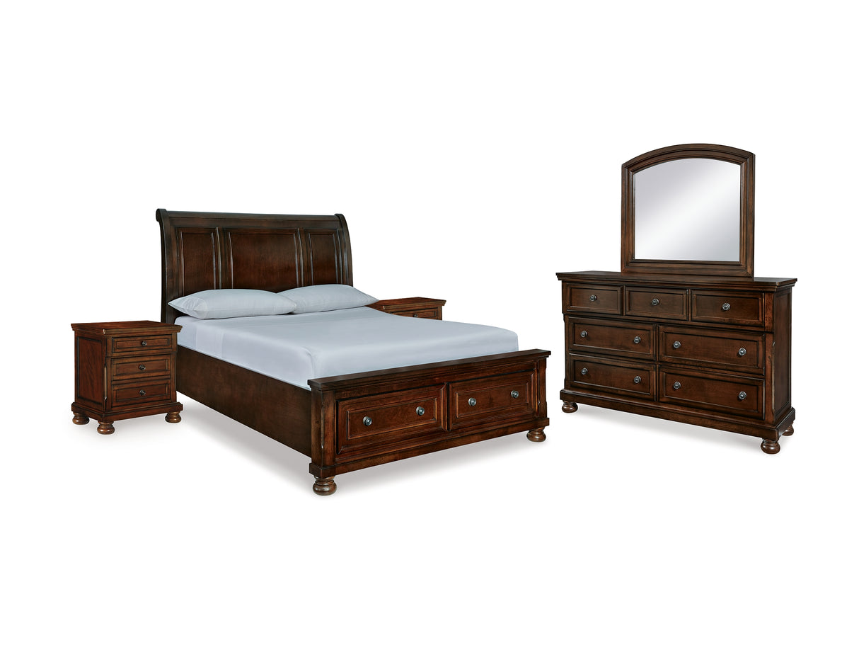 Porter Rustic Brown Queen Storage Bed, Dresser, Mirror And 2 Nightstands