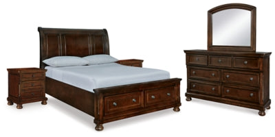 Porter Rustic Brown Queen Storage Bed, Dresser, Mirror And 2 Nightstands