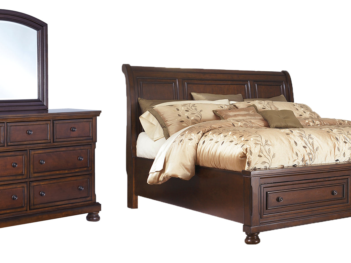 Porter Rustic Brown California King Sleigh Bed, Dresser And Mirror