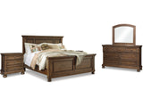 Flynnter Medium Brown King Panel Bed, Dresser, Mirror And 2 Nightstands