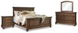 Flynnter Medium Brown King Panel Bed, Dresser, Mirror And 2 Nightstands