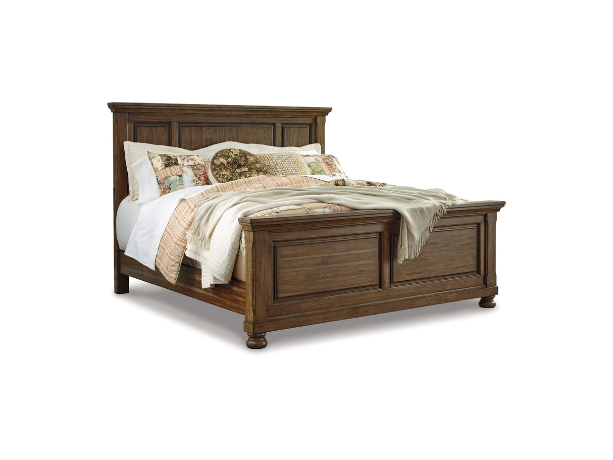 Flynnter Medium Brown King Panel Bed, Dresser, Mirror And 2 Nightstands