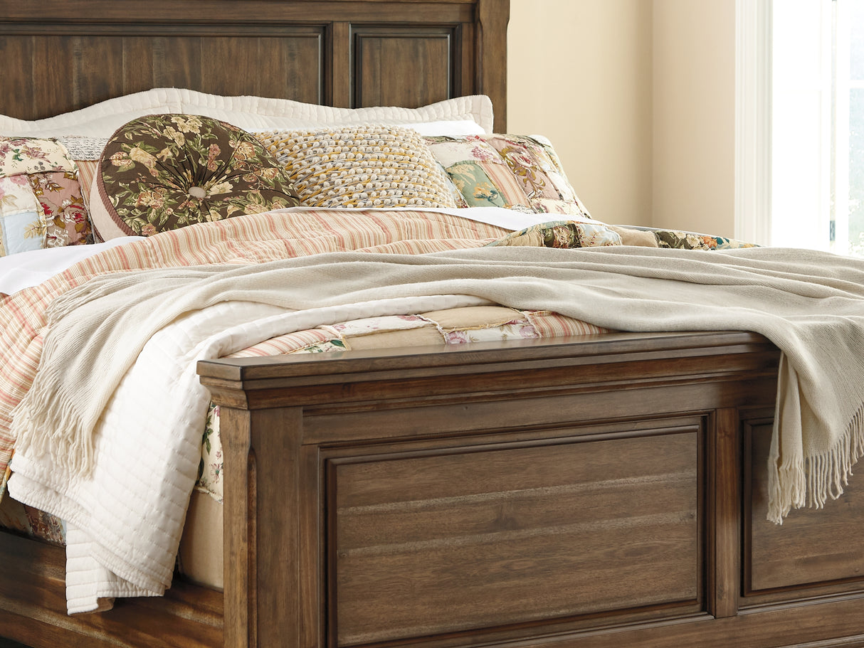 Flynnter Medium Brown King Panel Bed, Dresser, Mirror And 2 Nightstands