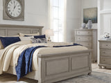 Lettner Light Gray King Panel Bed, Dresser, Mirror And 2 Nightstands