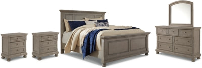 Lettner Light Gray Queen Panel Bed, Dresser, Mirror And 2 Nightstands