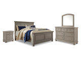 Lettner Light Gray King Panel Bed With Dresser, Mirror And Nightstand