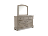 Lettner Light Gray King Panel Bed With Dresser, Mirror And Nightstand