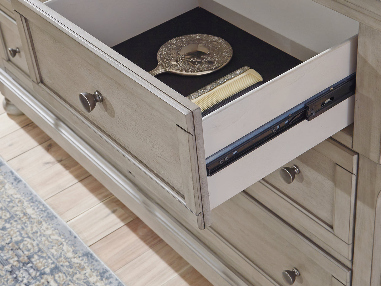 Lettner Light Gray Queen Panel Storage Bed, Dresser, Mirror And Nightstand