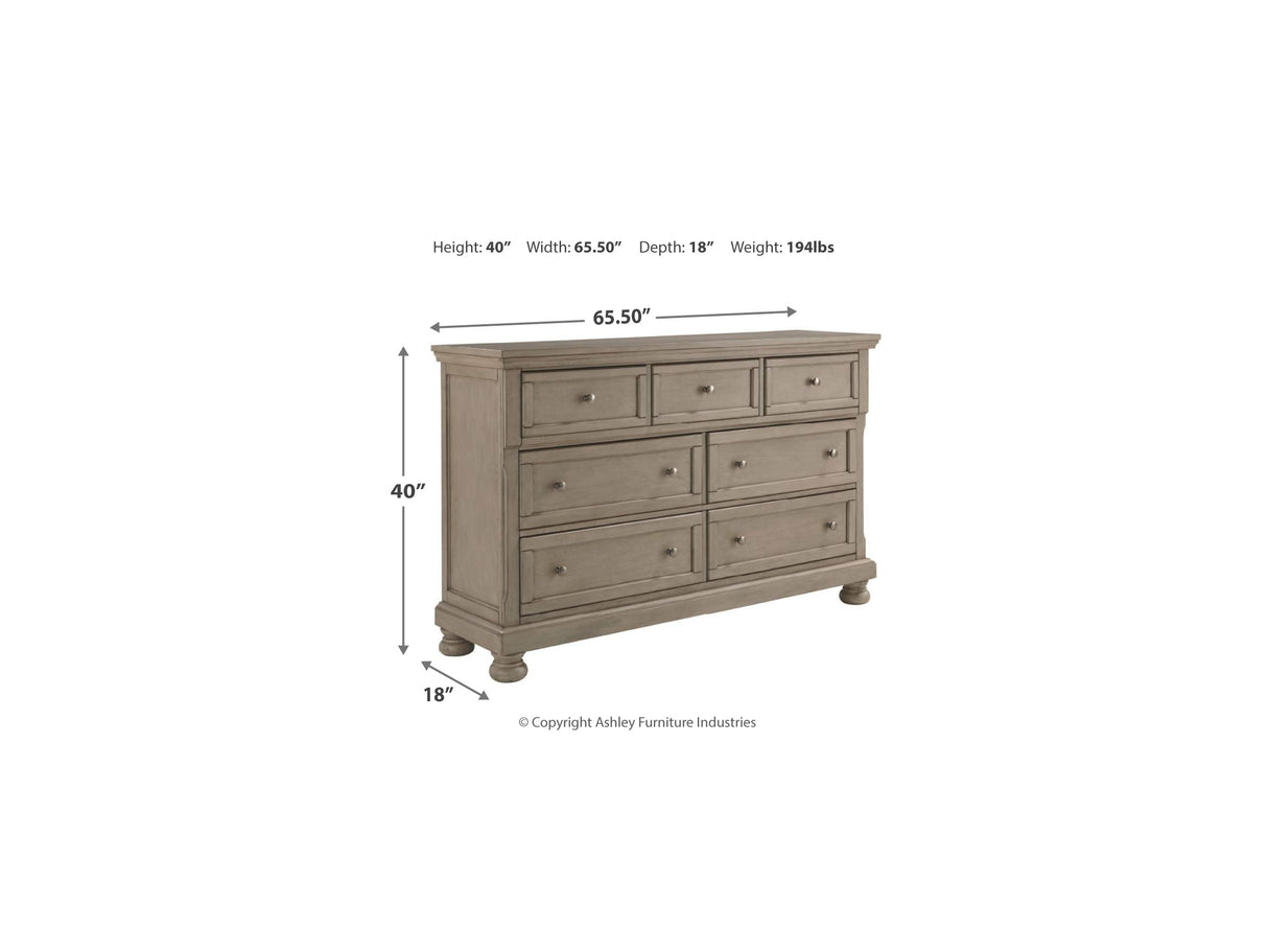 Lettner Light Gray California King Panel Bed, Dresser, Chest And 2 Nightstands