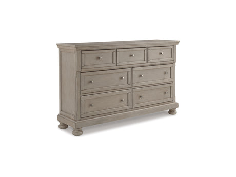 Lettner Light Gray California King Panel Bed, Dresser, Chest And 2 Nightstands