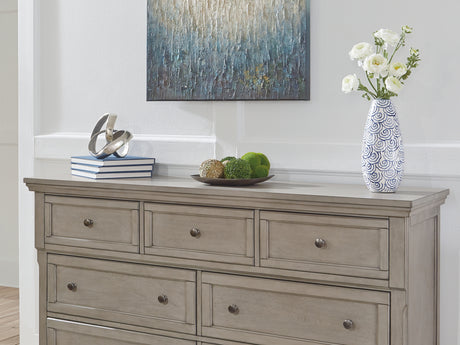 Lettner Light Gray California King Panel Bed, Dresser, Chest And 2 Nightstands