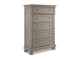 Lettner Light Gray California King Panel Bed, Dresser, Chest And 2 Nightstands