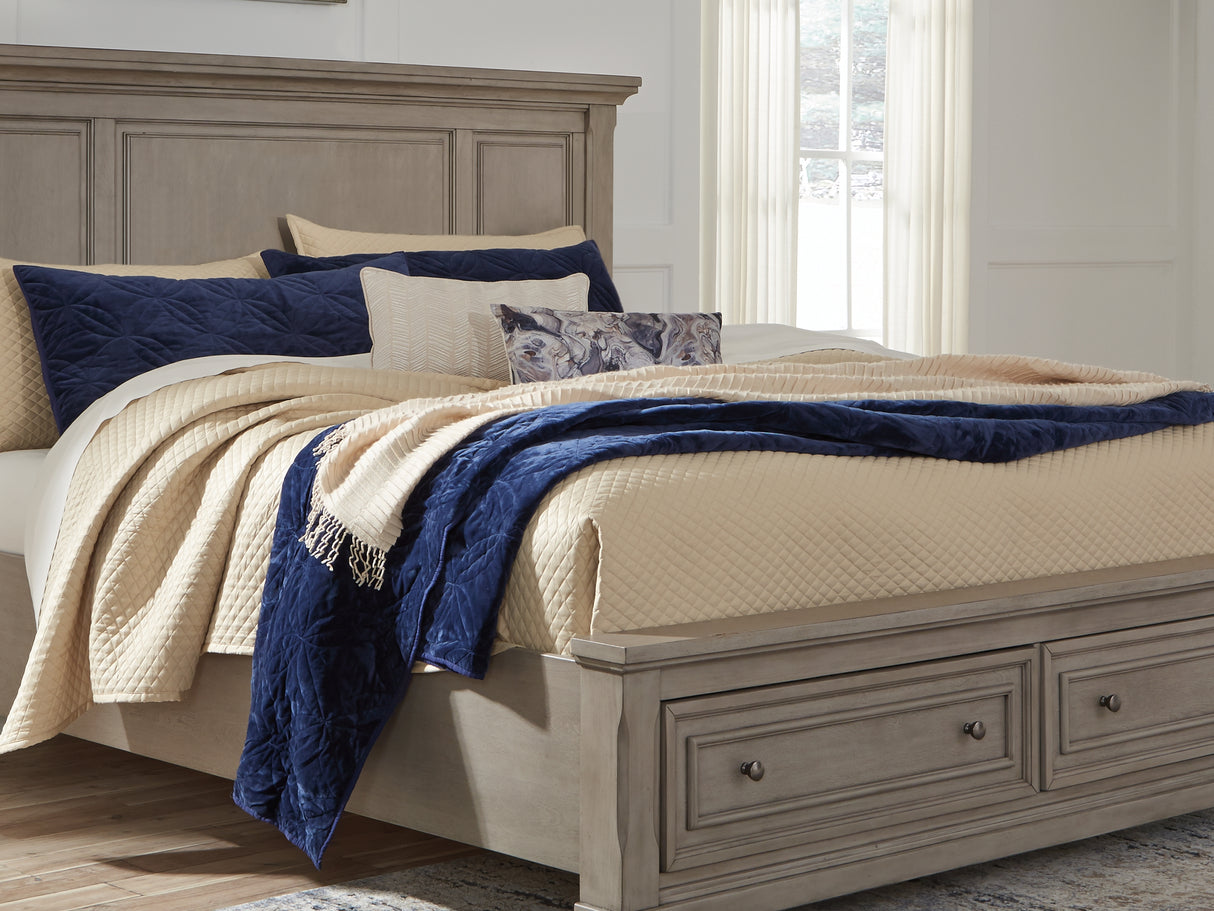 Lettner Light Gray King Panel Storage Bed