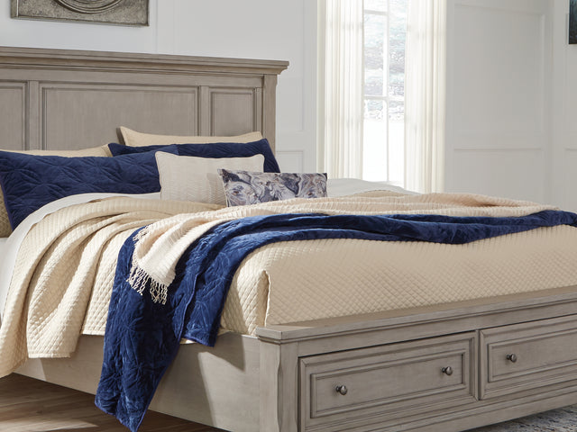 Lettner Light Gray King Panel Storage Bed