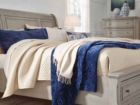 Lettner Light Gray King Sleigh Bed With 2 Storage Drawers